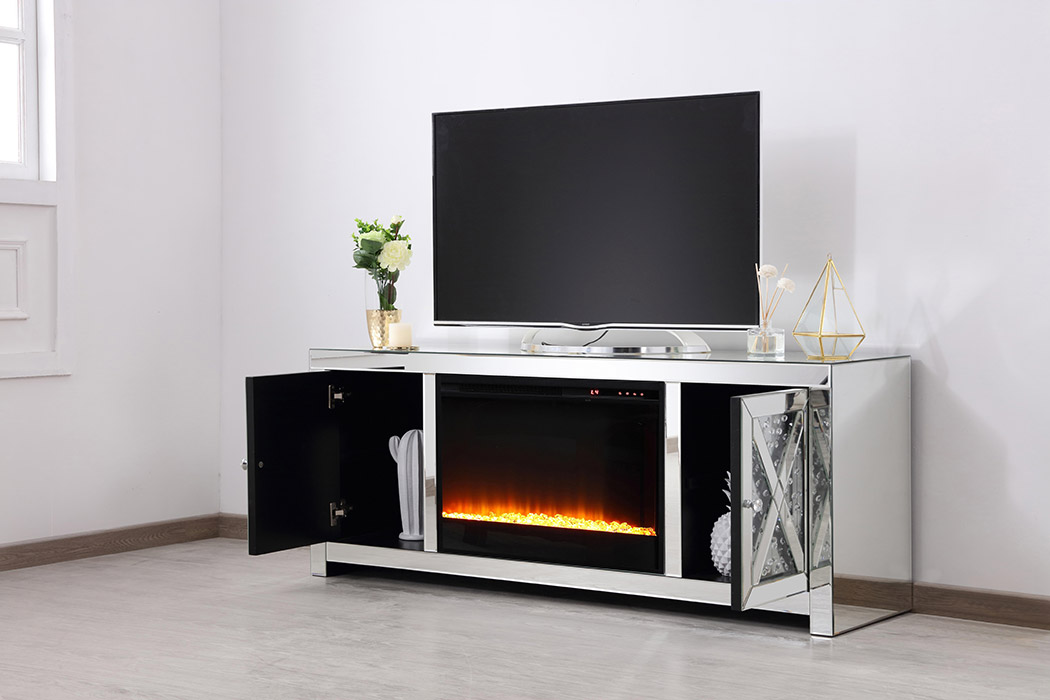 Elegant 59" Crystal Mirrored TV Stand - Clear (MF9904-F2)