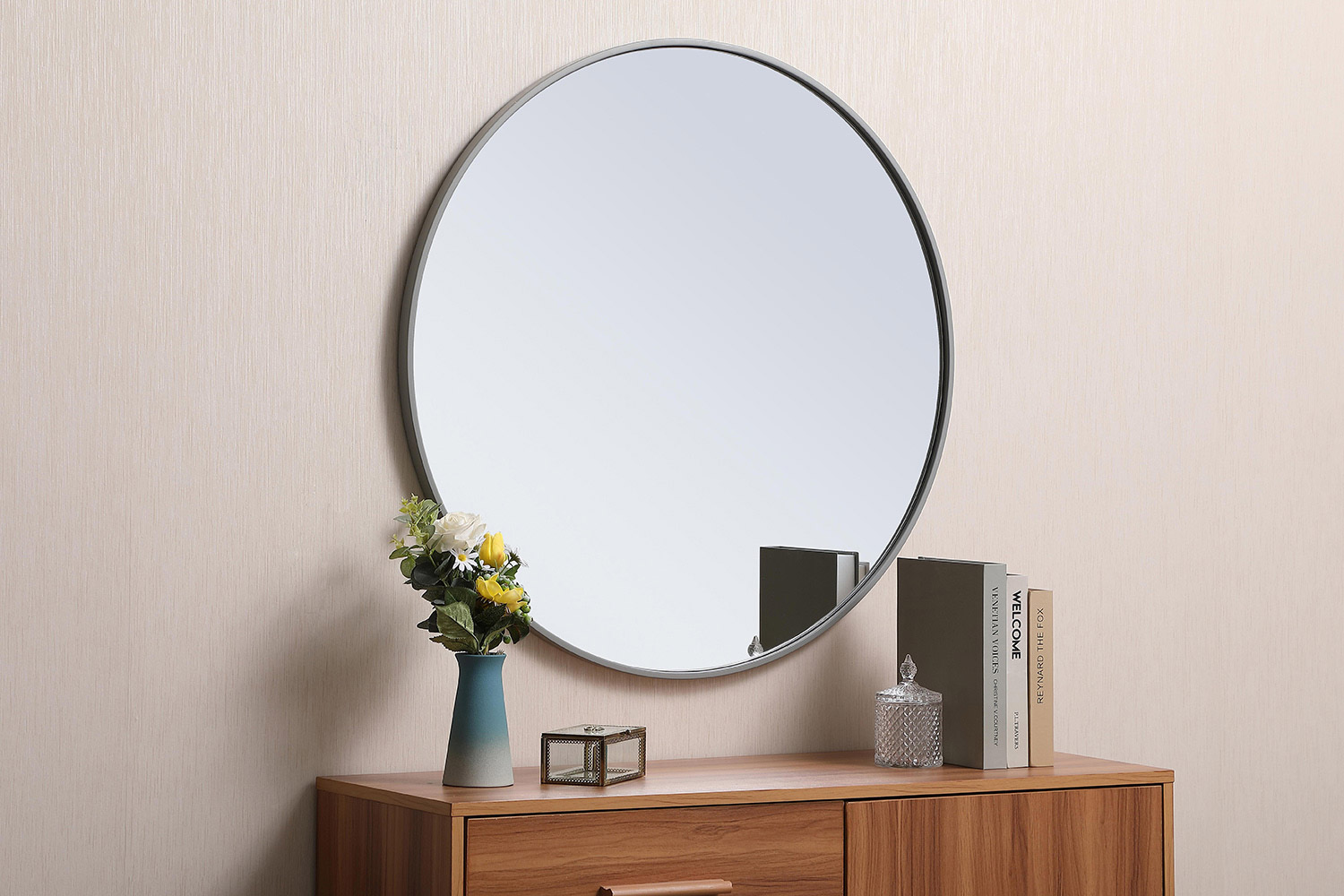 Elegant Wall Mirror - Gray, L 32" (MR4037GR)