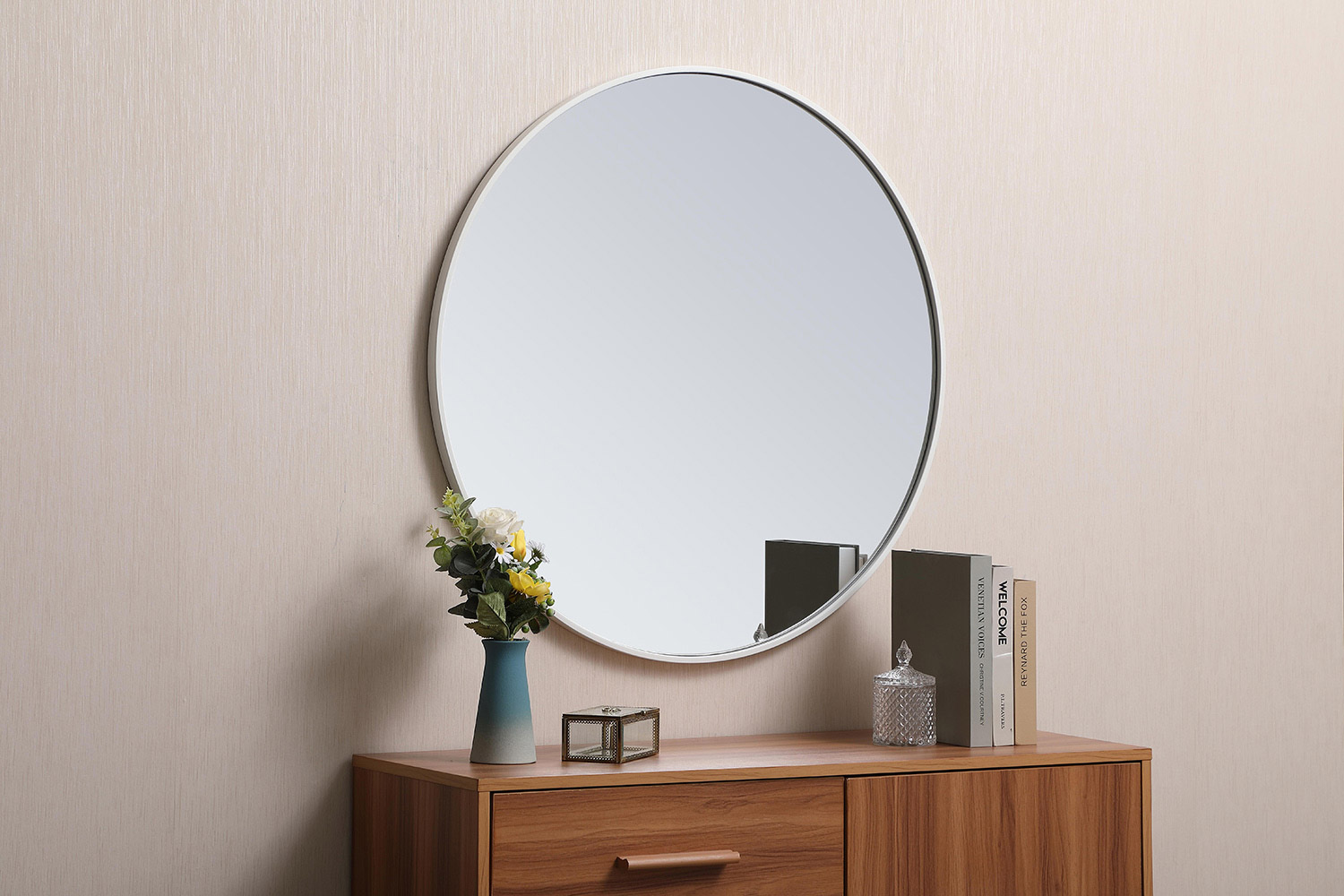 Elegant Wall Mirror - White, L 32" (MR4037WH)