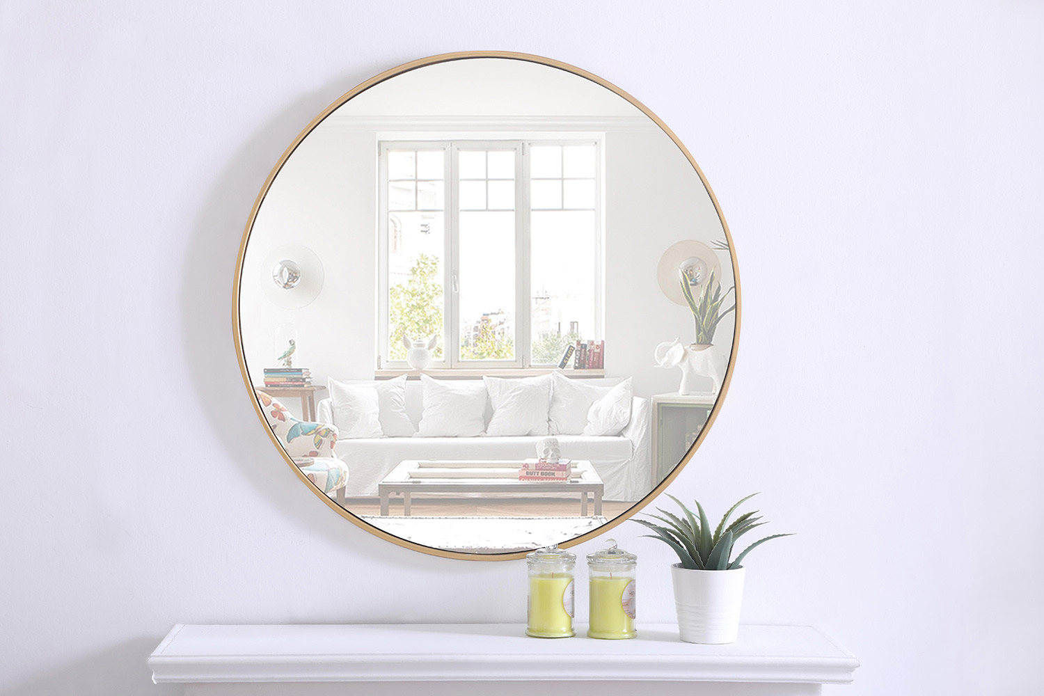 Elegant Wall Mirror - Brass, L 32" (MR4038BR)