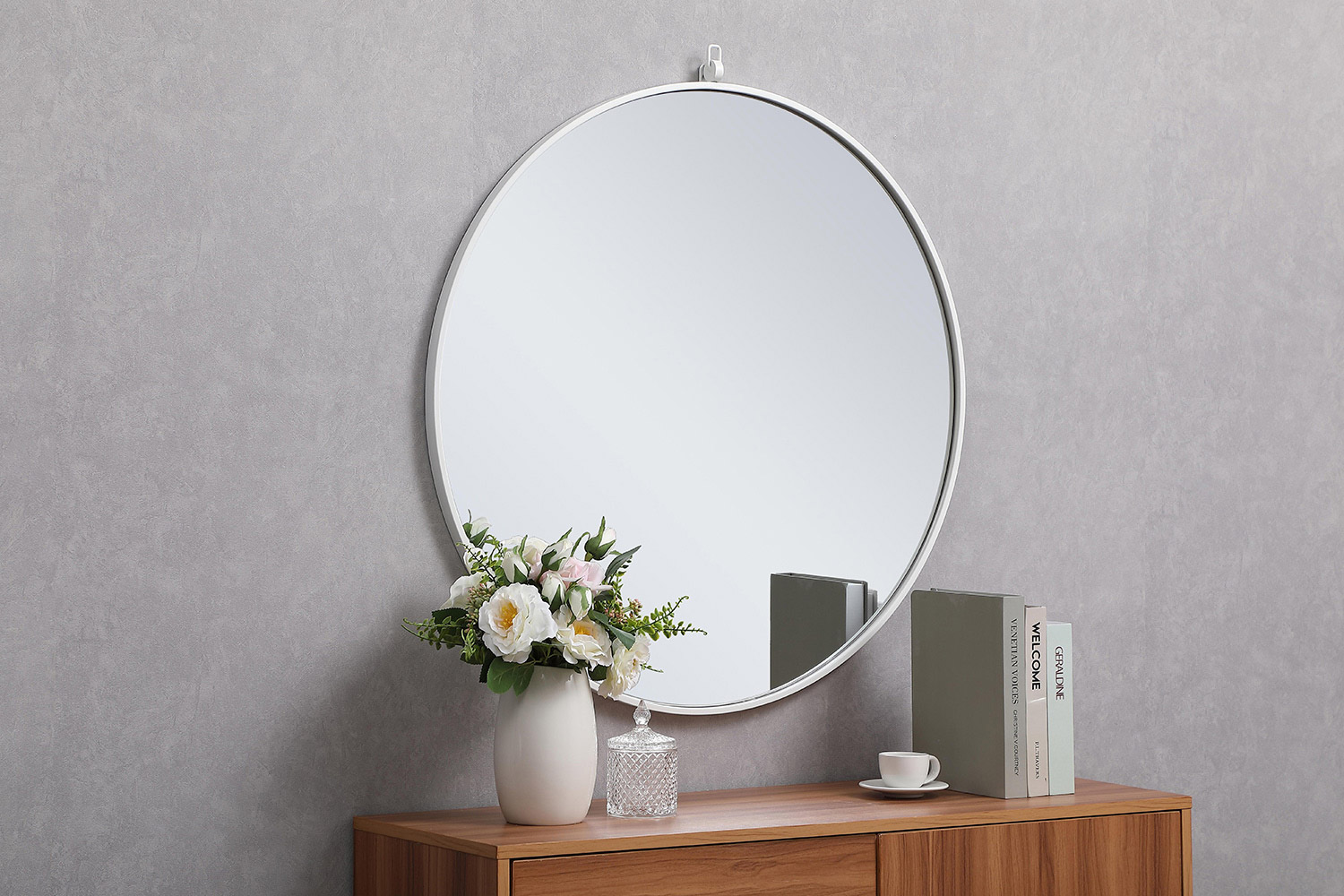 Elegant Wall Mirror - White, L 32" (MR4057WH)