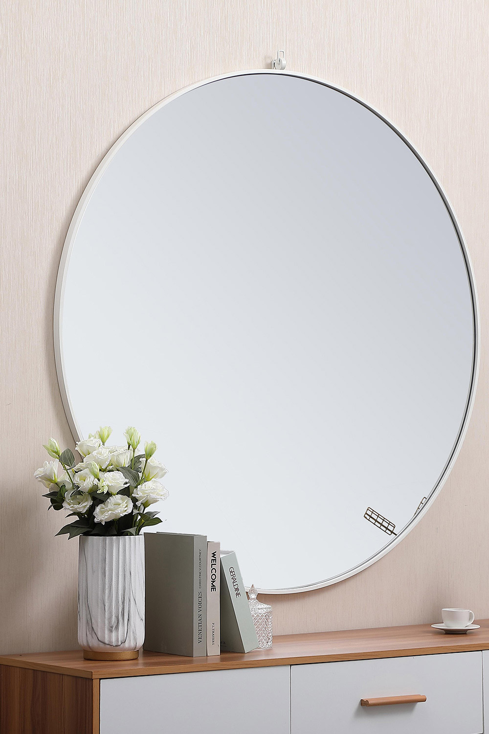 Elegant Wall Mirror - White, L 48" (MR4067WH)