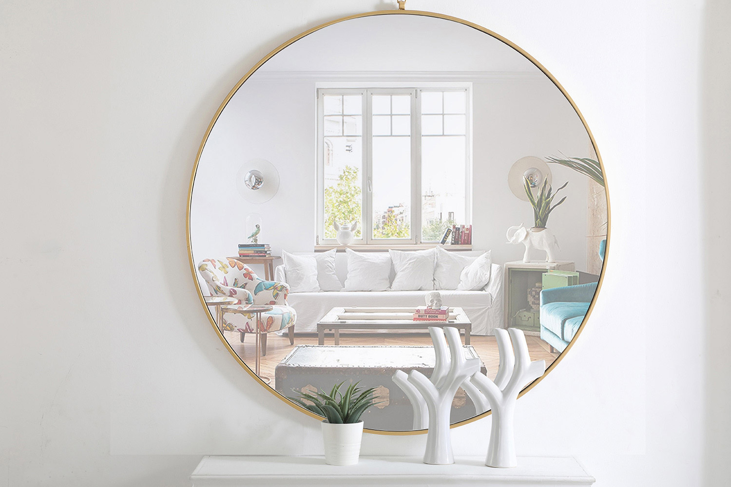 Elegant Wall Mirror - Brass, L 48" (MR4068BR)