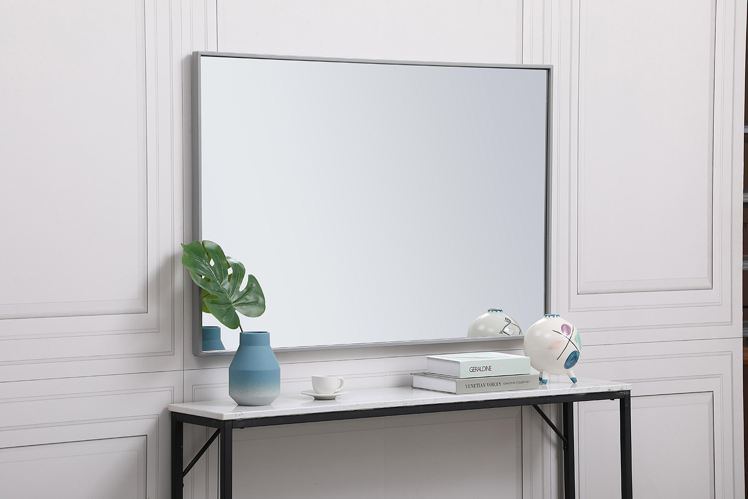 Elegant Wall Mirror - Gray, L 42" (MR4077GR)