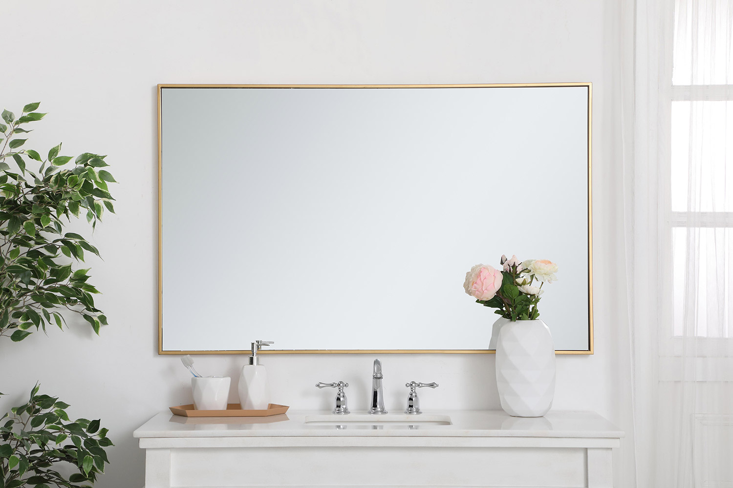 Elegant Wall Mirror - Brass, L 48" (MR43048BR)