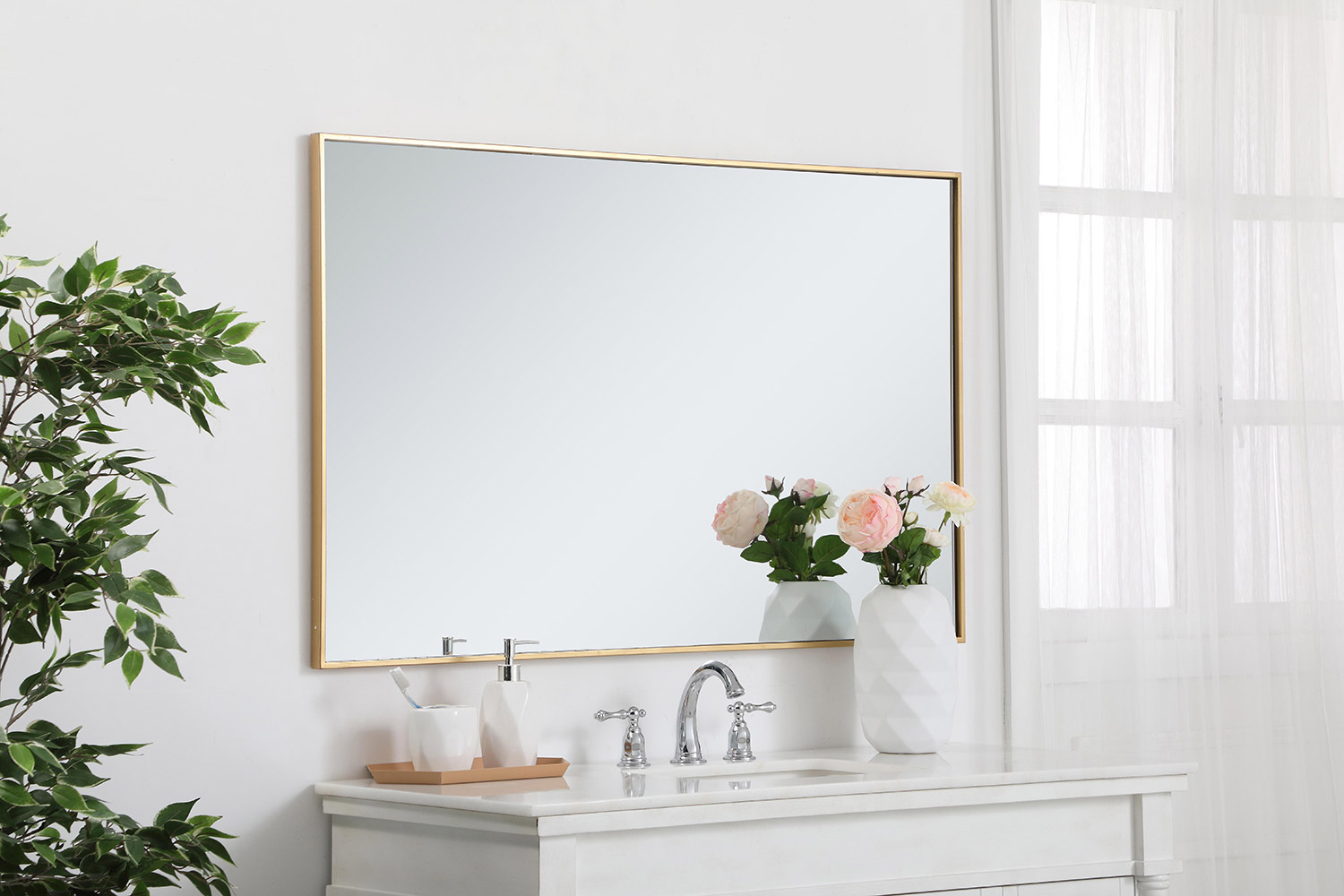 Elegant Wall Mirror - Brass, L 48" (MR43048BR)