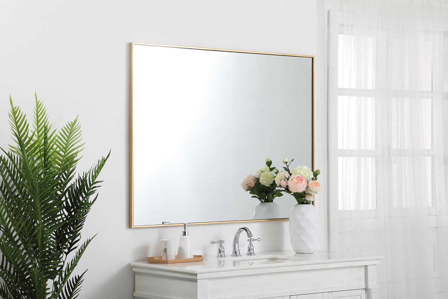 Elegant Wall Mirror - Brass, L 48" (MR43648BR)