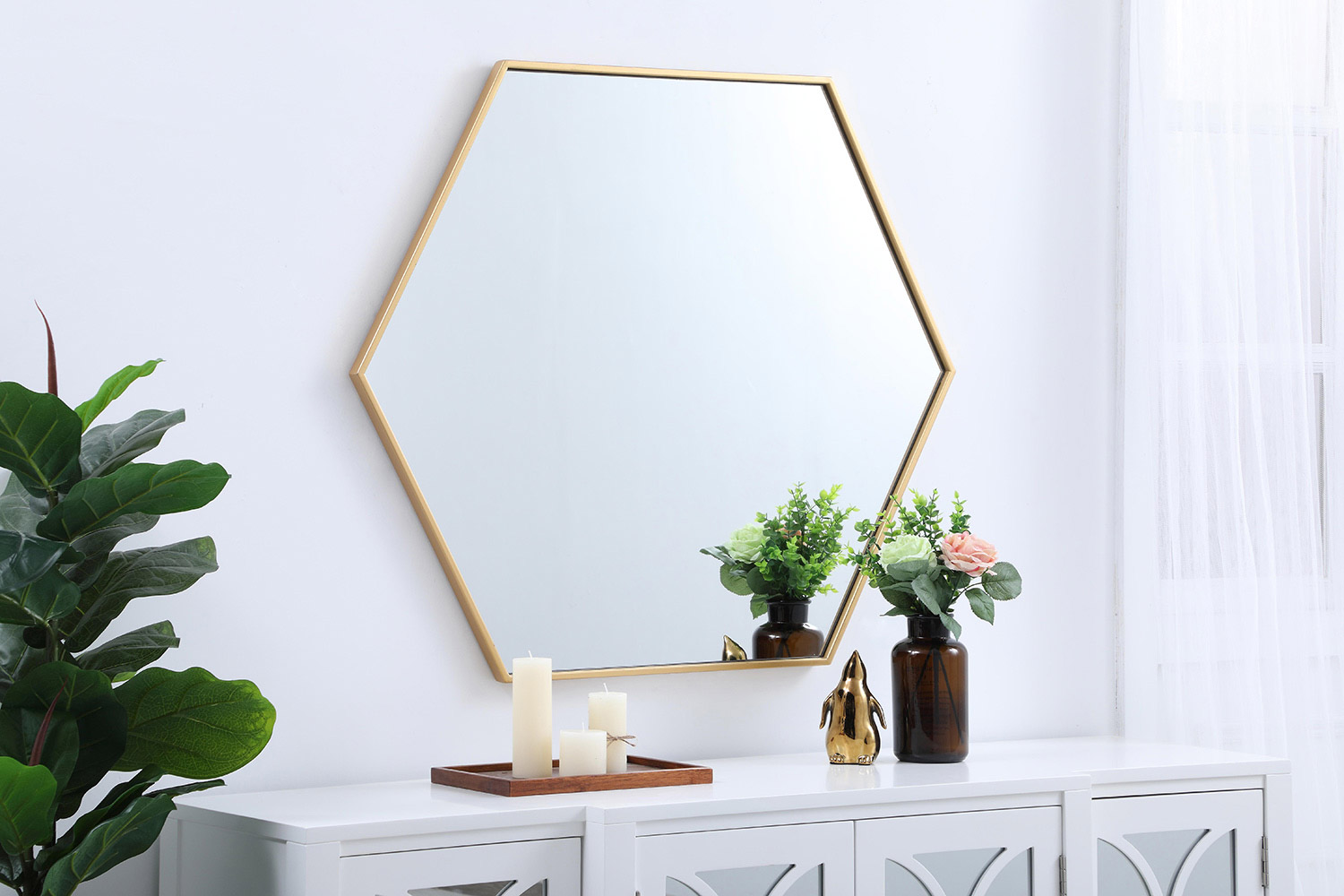 Elegant Wall Mirror - Brass, L 38" (MR4538BR)