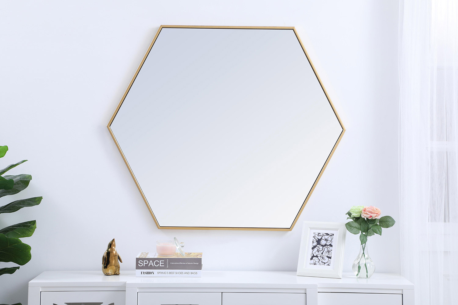 Elegant Wall Mirror - Brass, L 41" (MR4541BR)