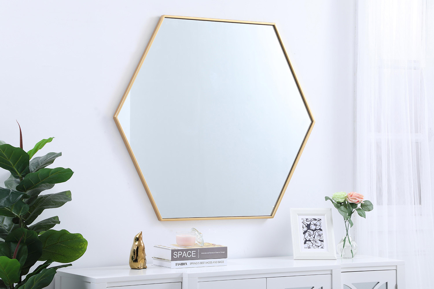 Elegant Wall Mirror - Brass, L 41" (MR4541BR)