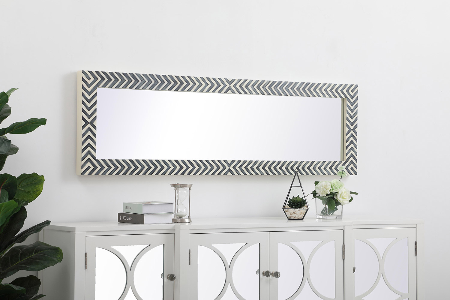 Elegant Wall Mirror - Black/White, D 18", H 60" (MR51860)