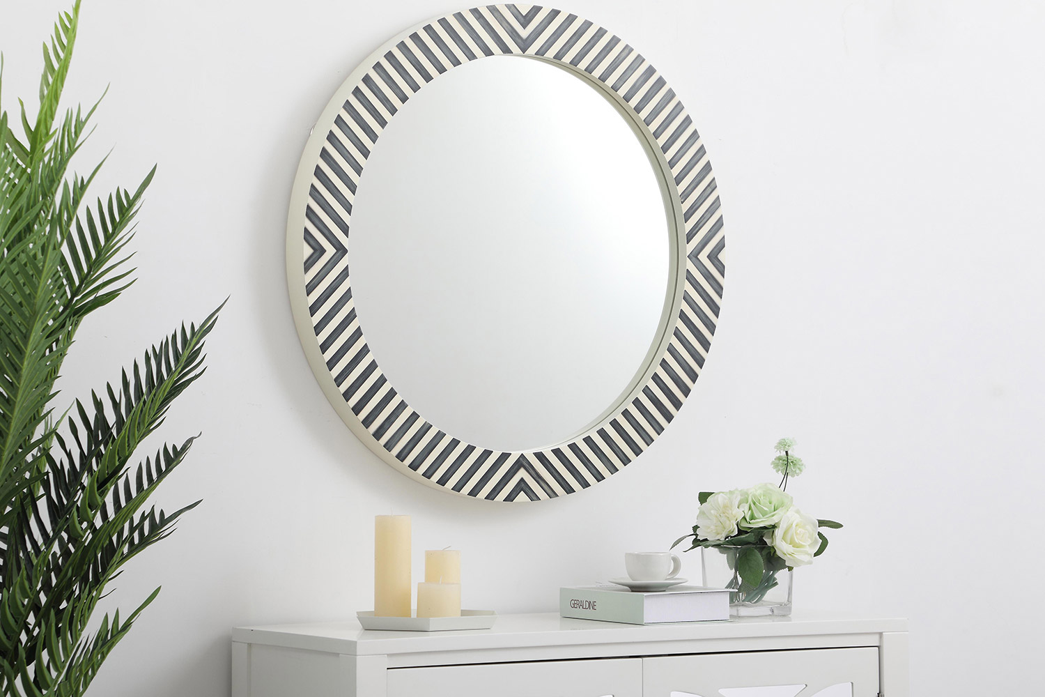 Elegant Wall Mirror - Black/White, D 28", H 28" (MR52828)