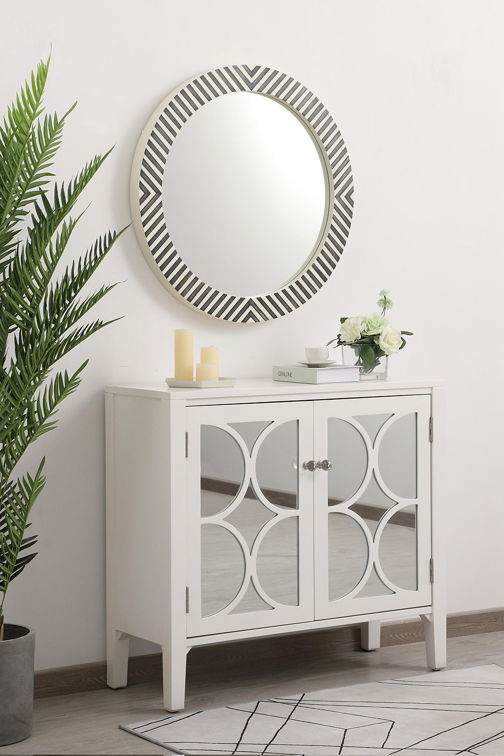 Elegant Wall Mirror - Black/White, D 28", H 28" (MR52828)