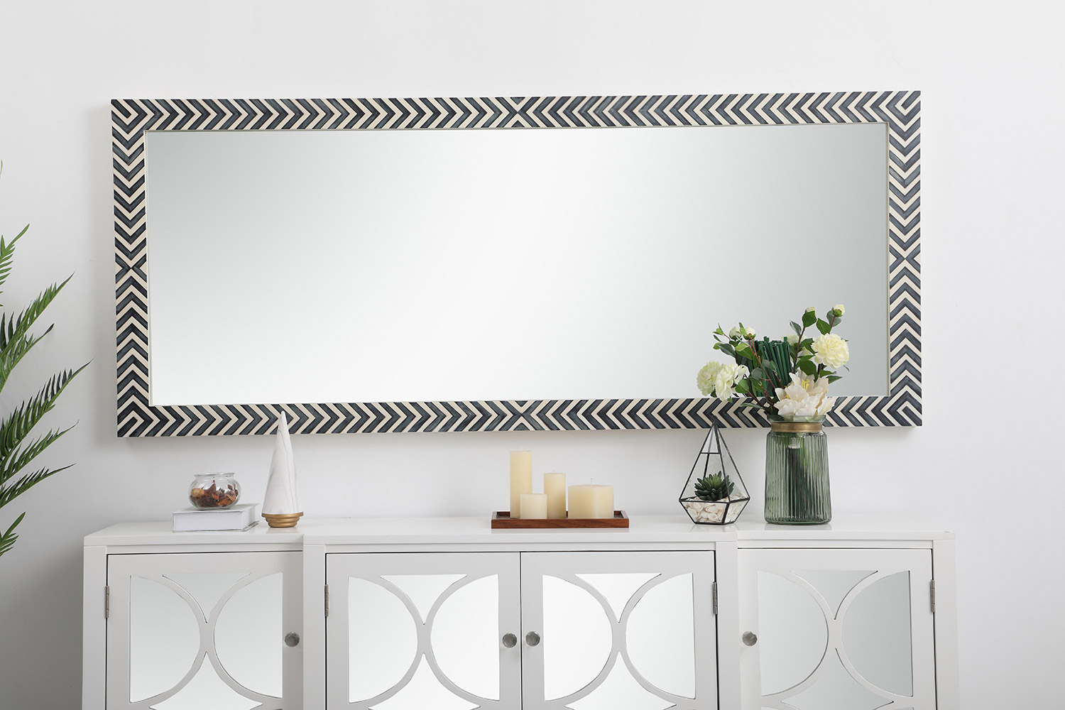 Elegant Wall Mirror - Black/White, D 30", H 72" (MR53072)