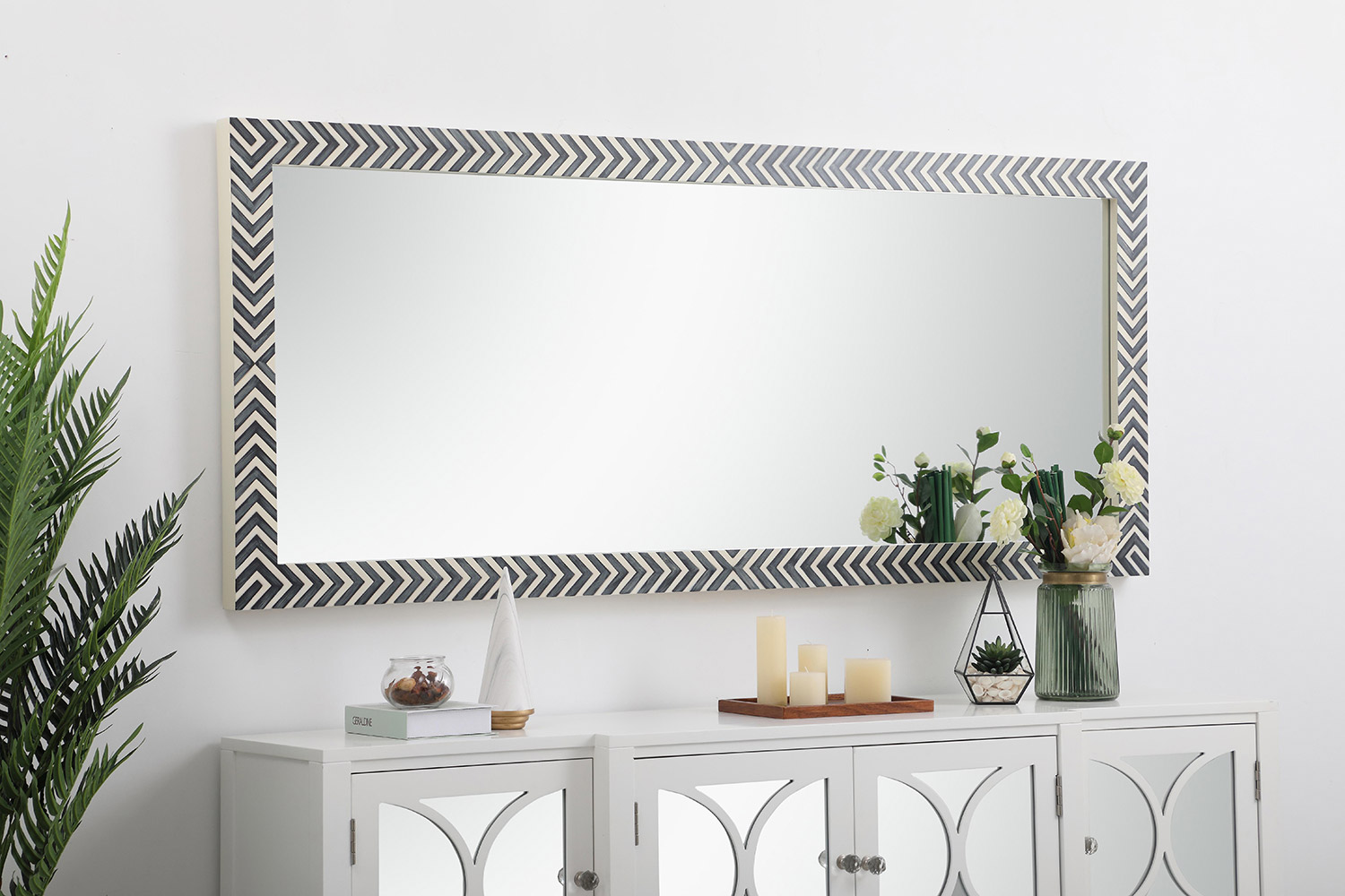 Elegant Wall Mirror - Black/White, D 30", H 72" (MR53072)