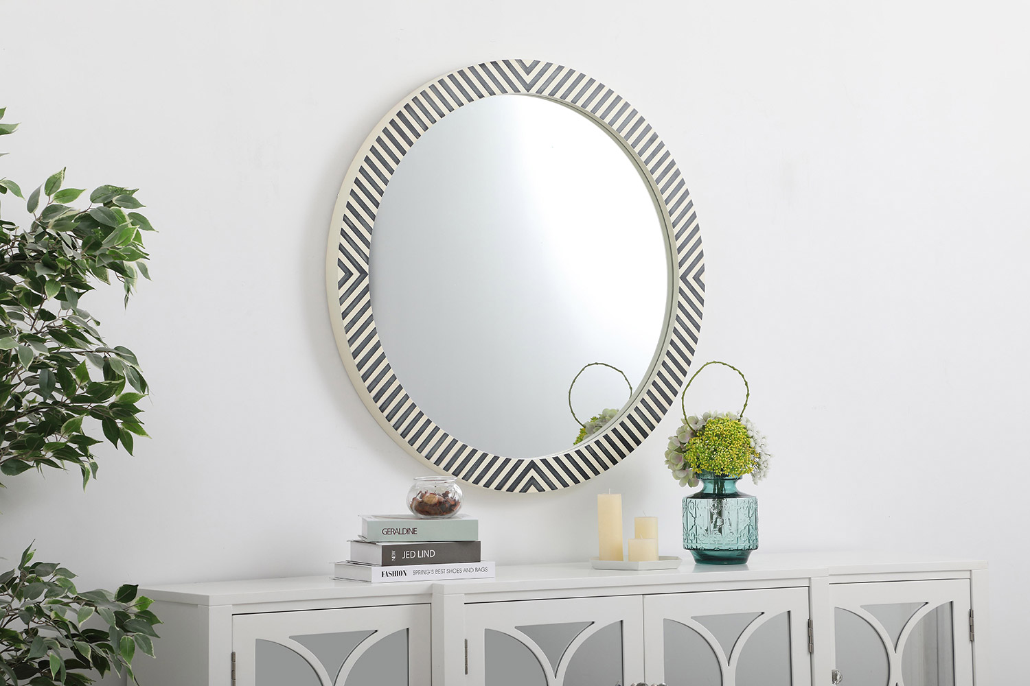 Elegant Wall Mirror - Black/White, D 36", H 36" (MR53636)