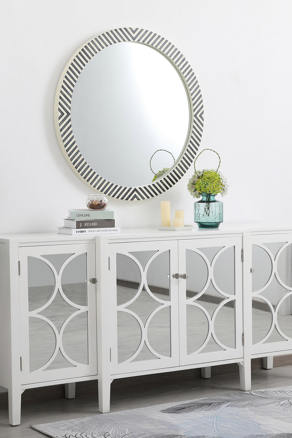 Elegant Wall Mirror - Black/White, D 36", H 36" (MR53636)