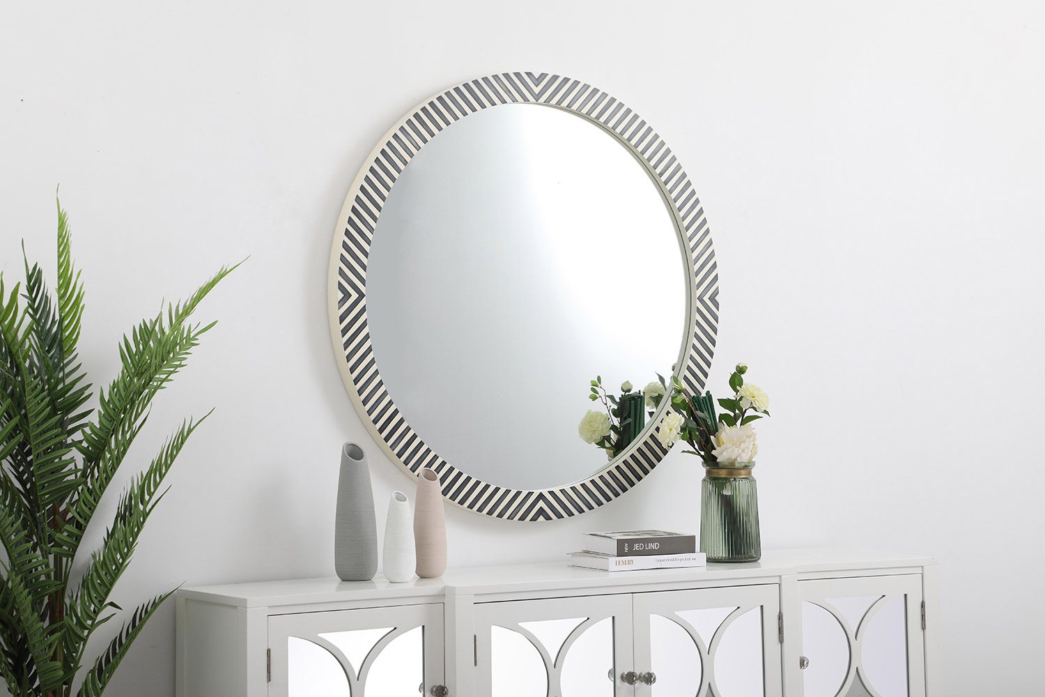 Elegant Wall Mirror - Black/White, D 42", H 42" (MR54242)