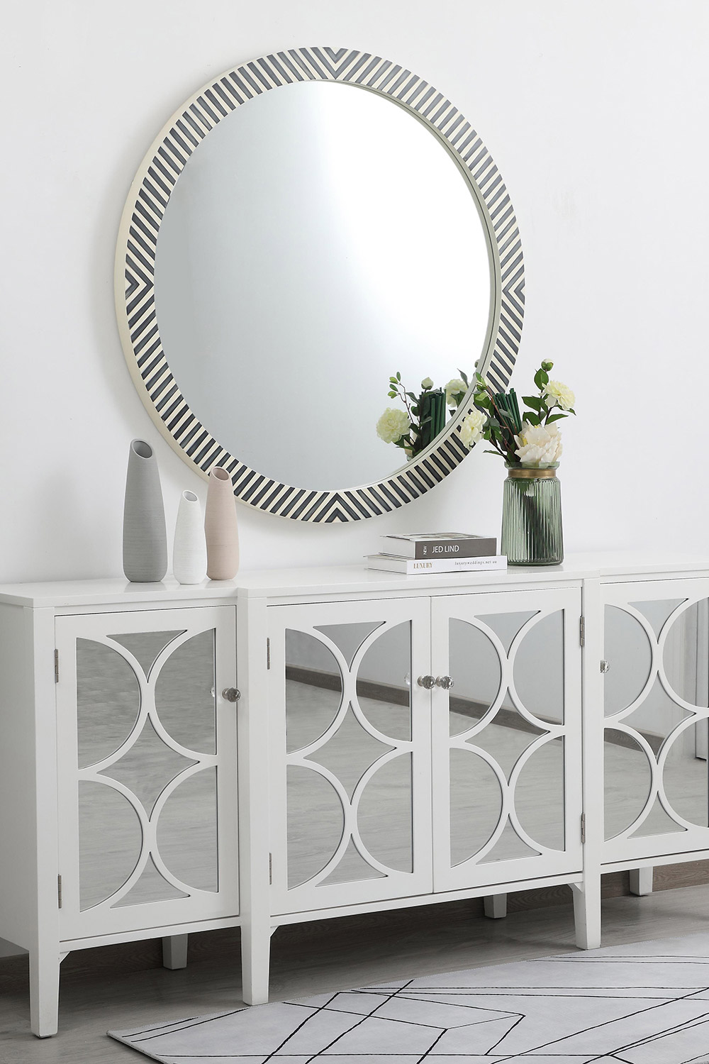 Elegant Wall Mirror - Black/White, D 42", H 42" (MR54242)