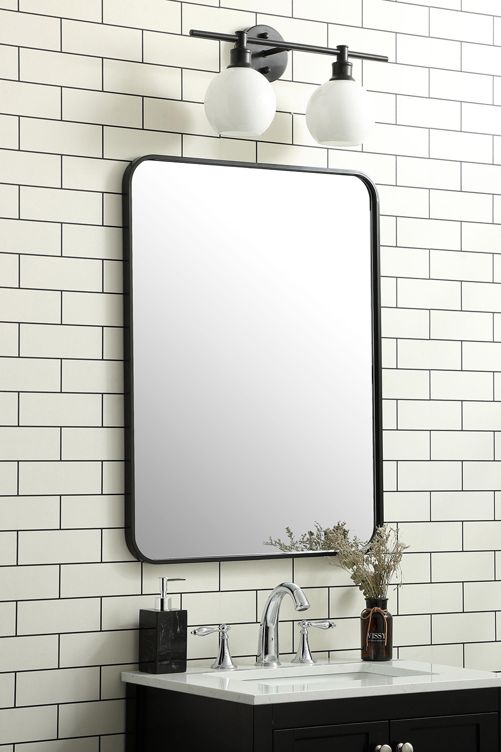 Elegant Wall Mirror - Black, L 32" (MR802432BK)