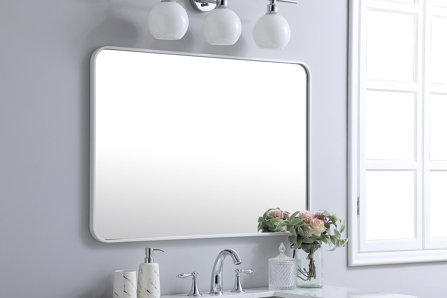 Elegant Wall Mirror - White, L 40" (MR802740WH)