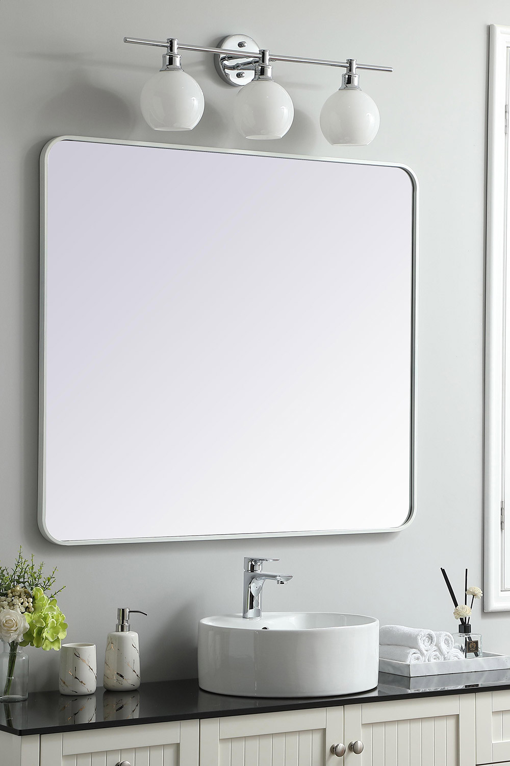 Elegant Wall Mirror - White, L 40" (MR803640WH)