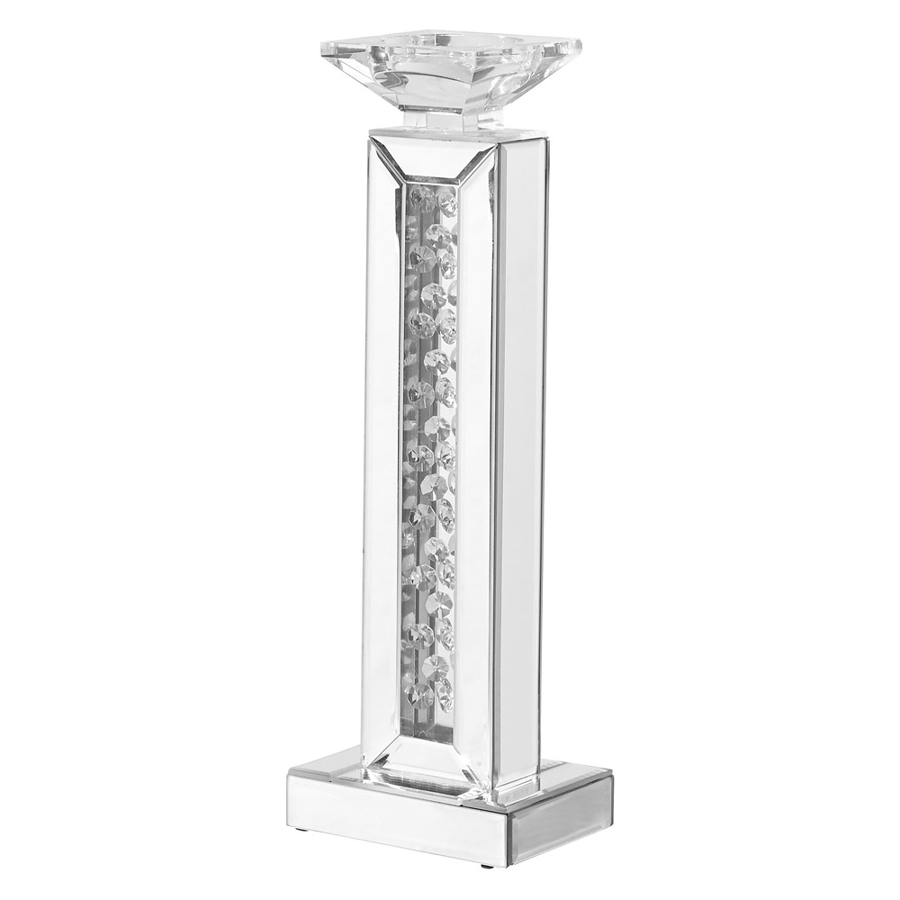 Elegant Sparkle Contemporary Crystal Candleholder - Silver/Clear Mirror, L 17" (MR9112)