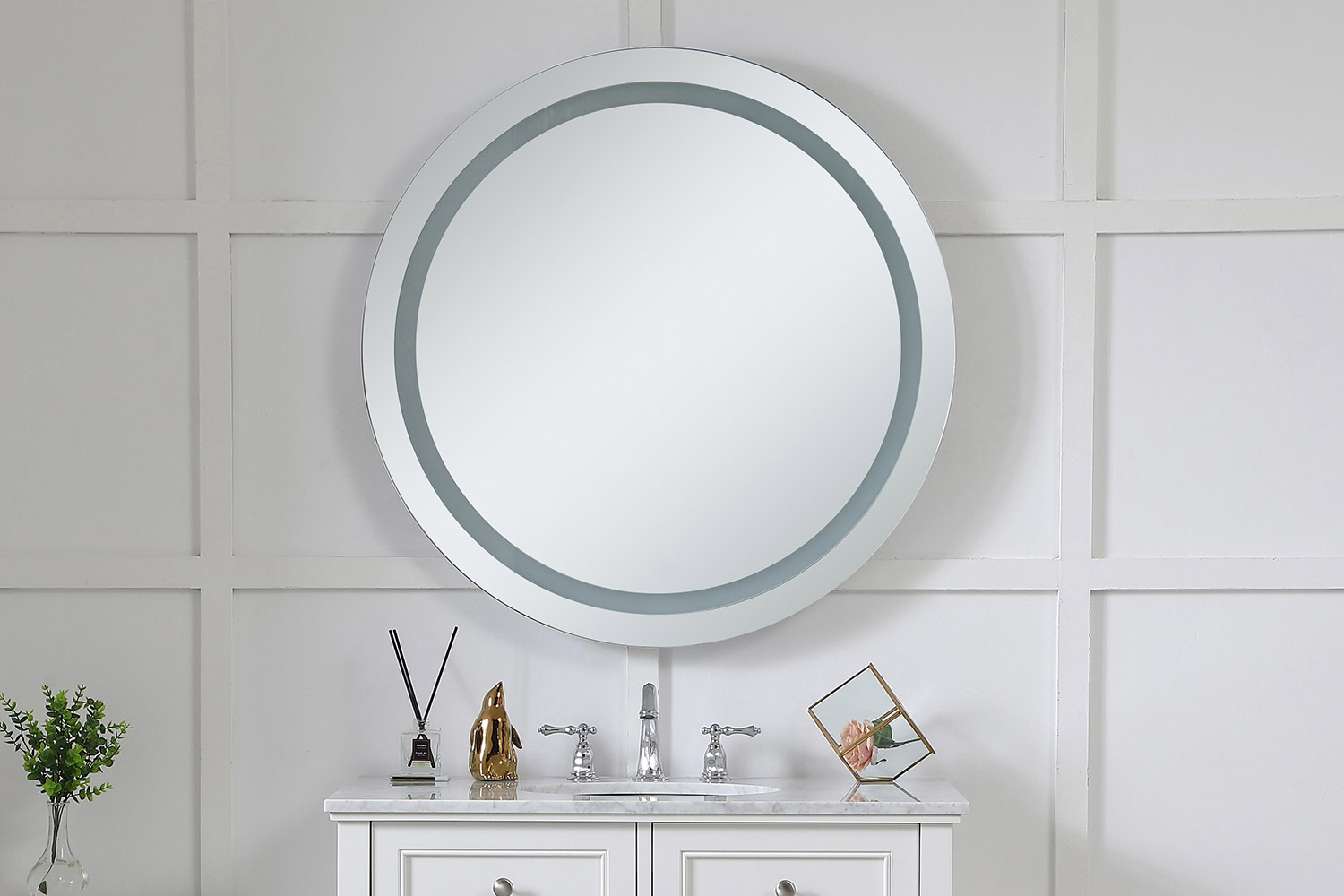 Elegant Wall Mirror - Clear/Cold White, D 36", H 36" (MRE-6006)