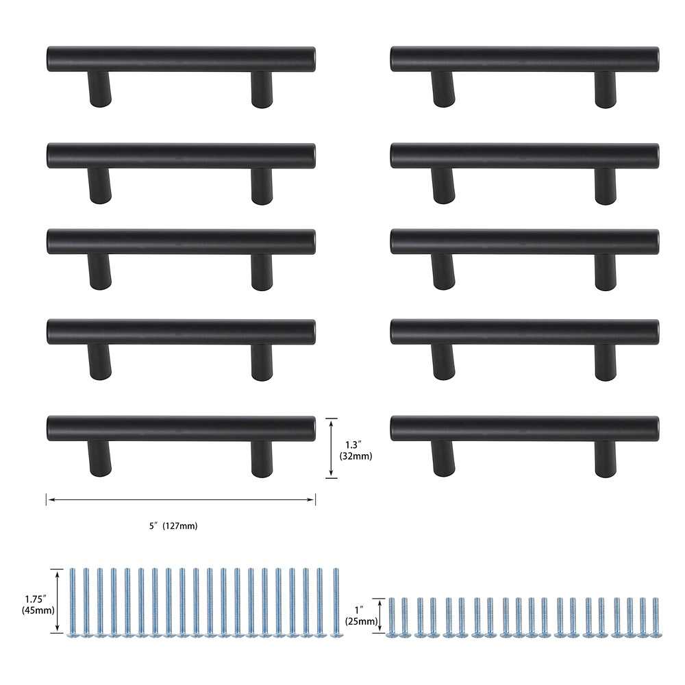 Elegant Quinn 3 Drawer Pull, Set of 10 - Matte Black, L 5" (PL400-3-MB-10PK)