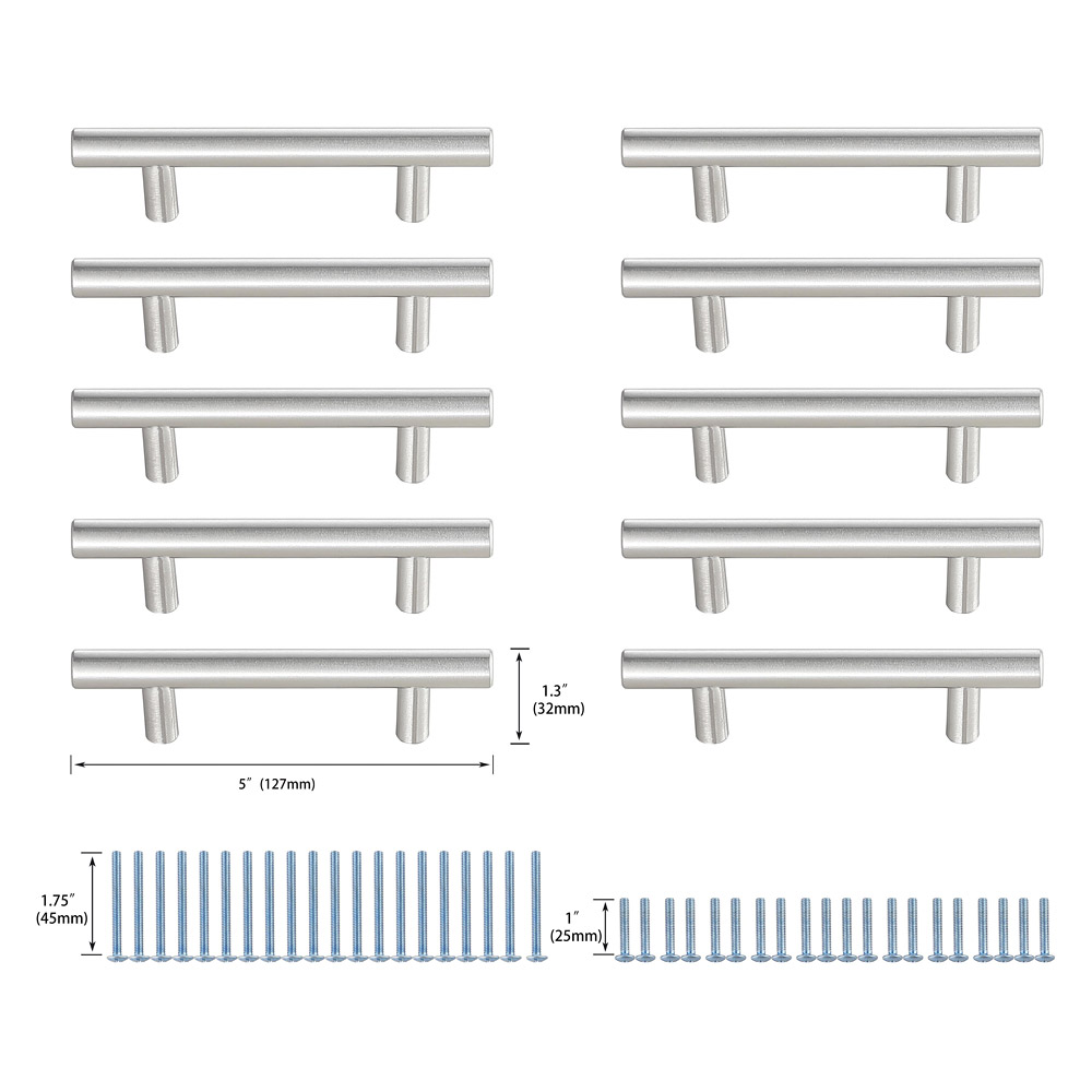 Elegant Quinn 3 Drawer Pull, Set of 10 - Brushed Nickel, L 5" (PL400-3-NK-10PK)