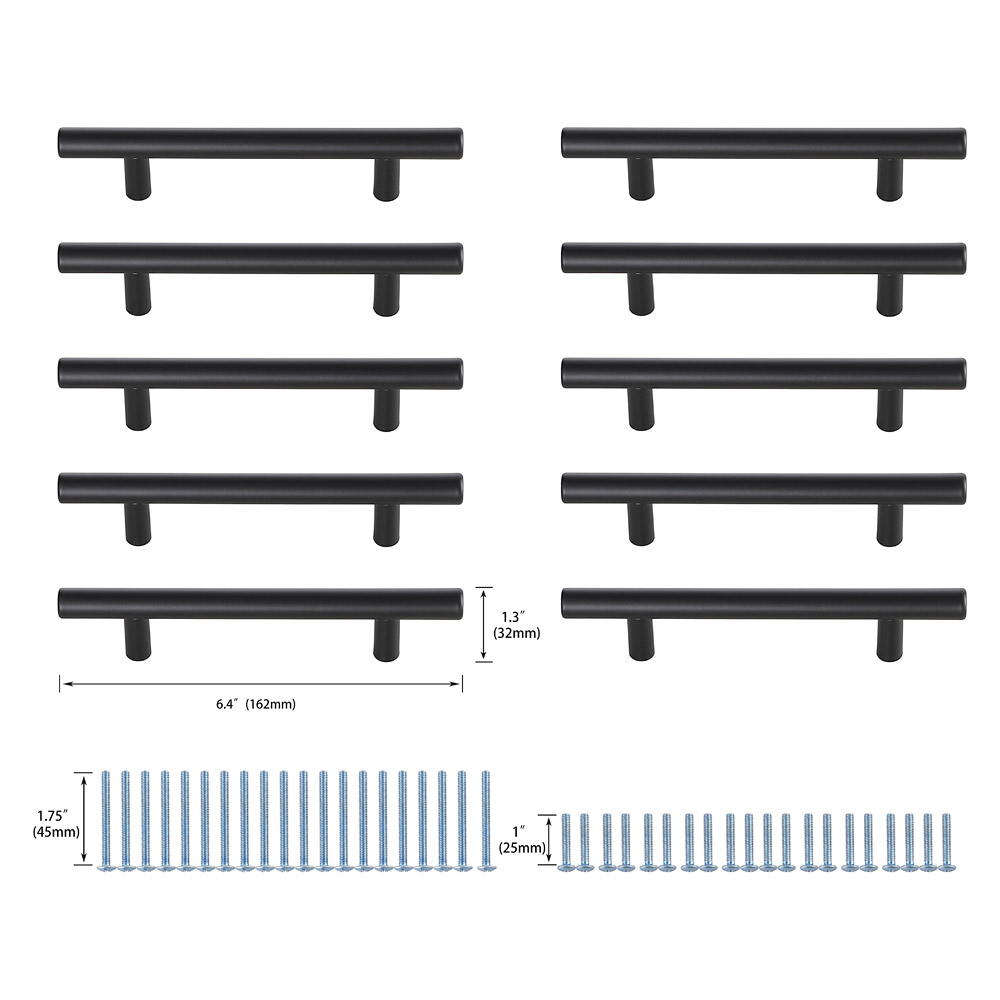 Elegant Quinn 3 Drawer Pull, Set of 10 - Matte Black, L 6.4" (PL400-4-MB-10PK)