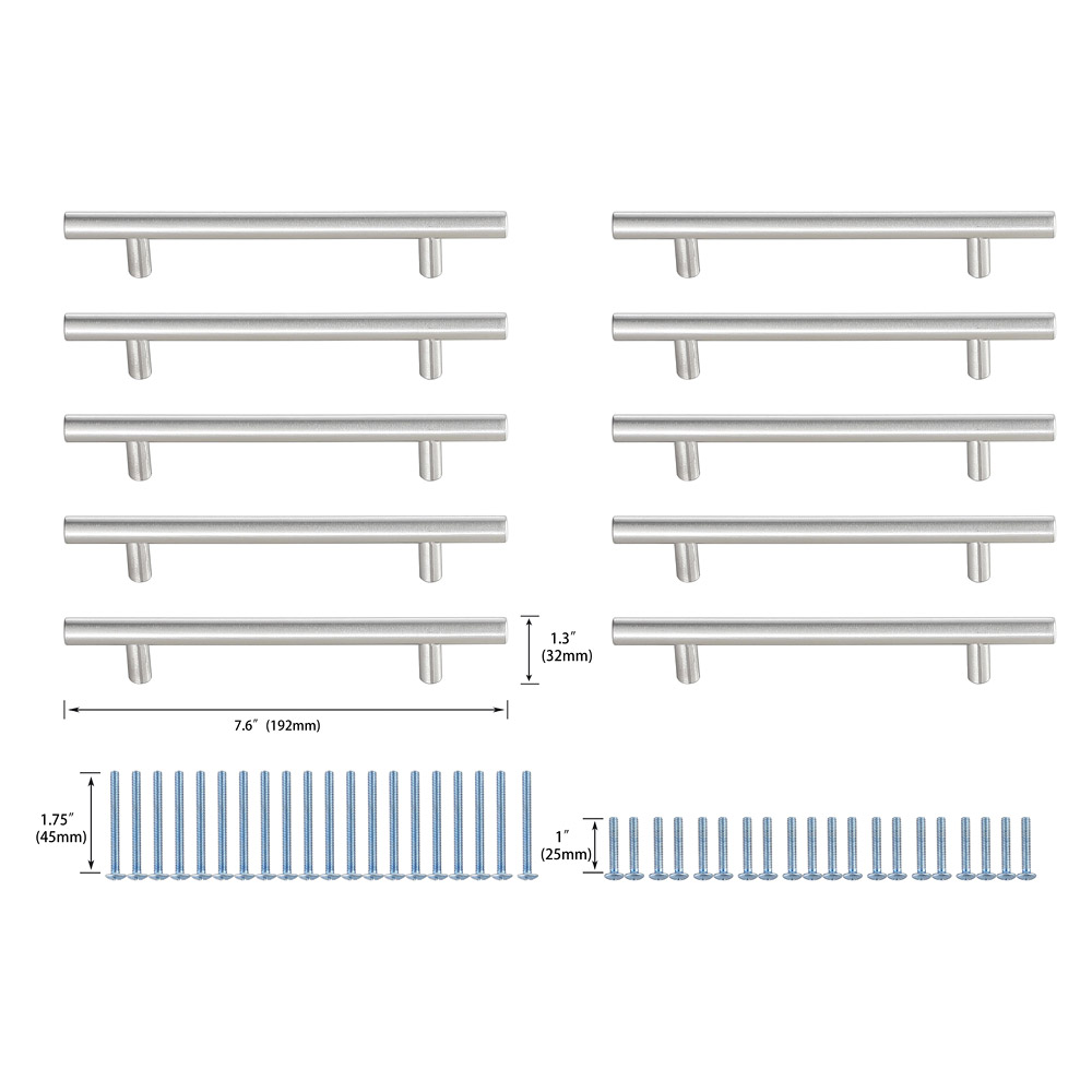 Elegant Quinn 3 Drawer Pull, Set of 10 - Brushed Nickel, L 7.6" (PL400-5-NK-10PK)