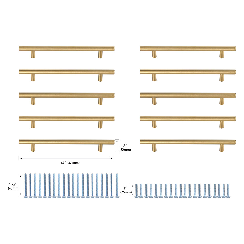 Elegant Quinn 3 Drawer Pull, Set of 10 - Brass, L 8.8" (PL400-6-BR-10PK)