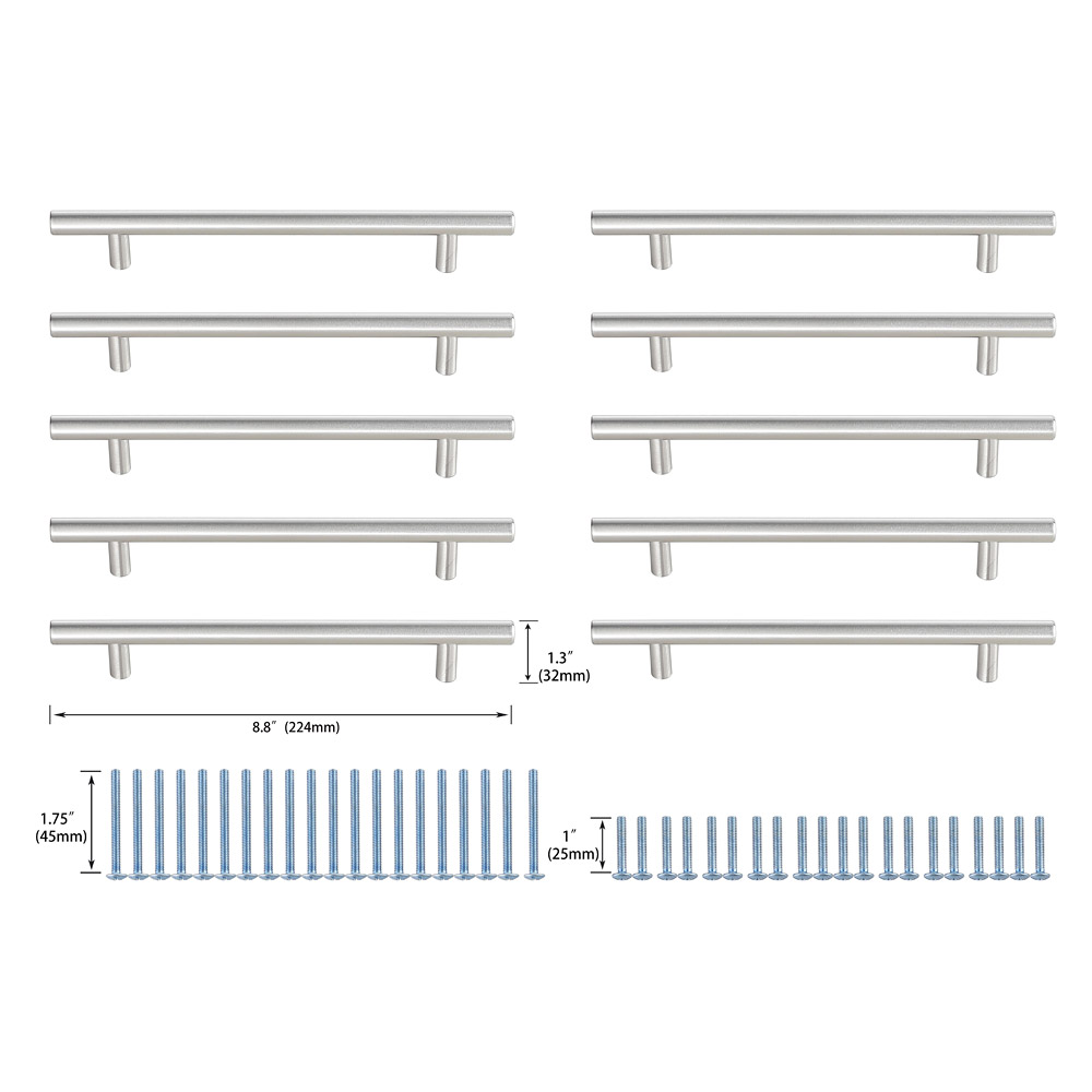 Elegant Quinn 3 Drawer Pull, Set of 10 - Brushed Nickel, L 8.8" (PL400-6-NK-10PK)