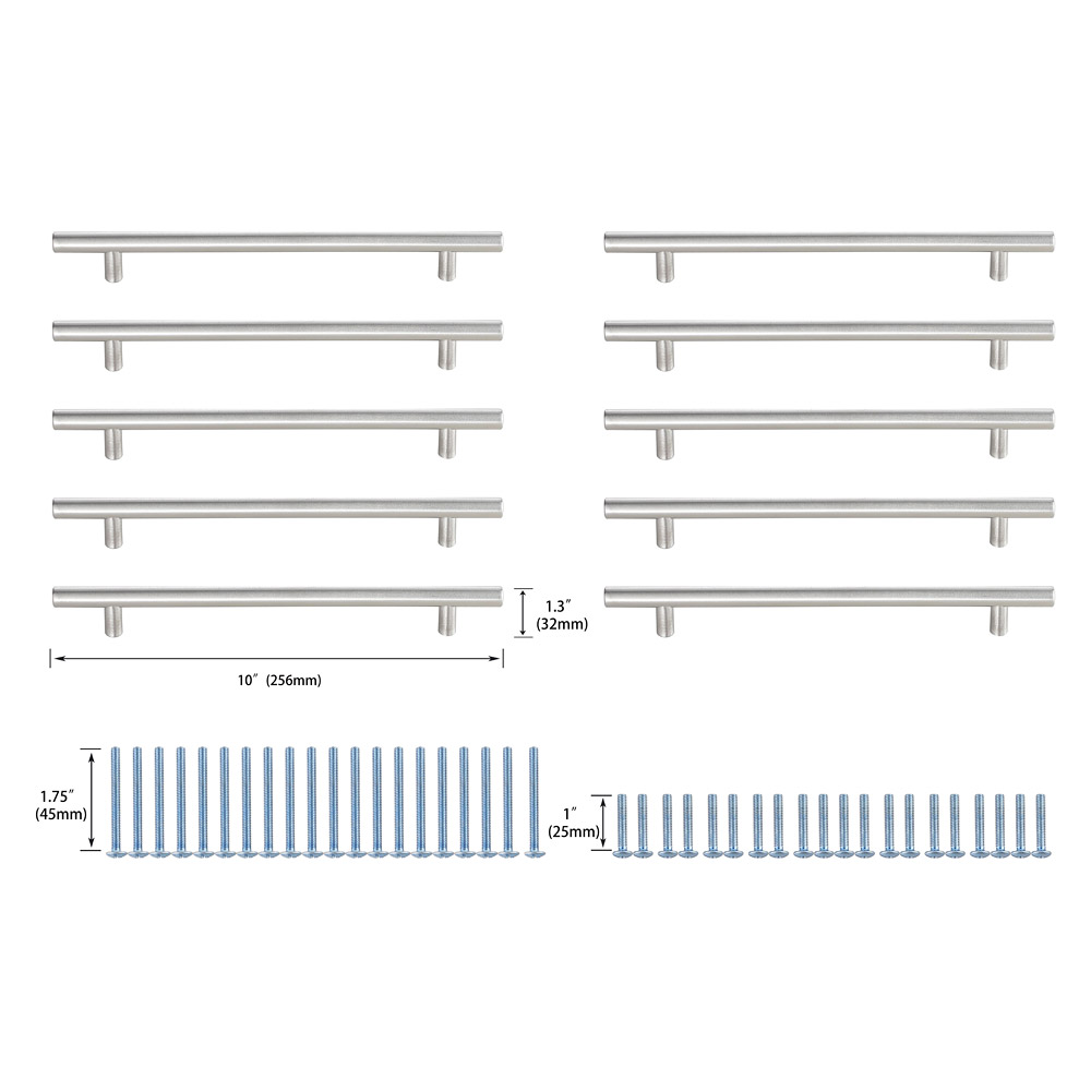 Elegant Quinn 3 Drawer Pull, Set of 10 - Brushed Nickel, L 10.1" (PL400-7-NK-10PK)