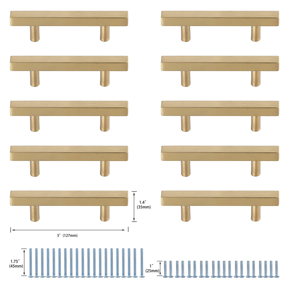 Elegant Quinn 3 Drawer Pull, Set of 10 - Brass, L 5" (PL402-3-BR-10PK)