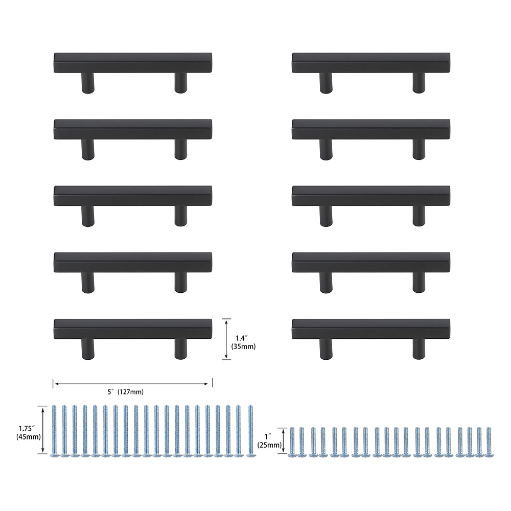 Elegant Quinn 3 Drawer Pull, Set of 10 - Matte Black, L 5" (PL402-3-MB-10PK)