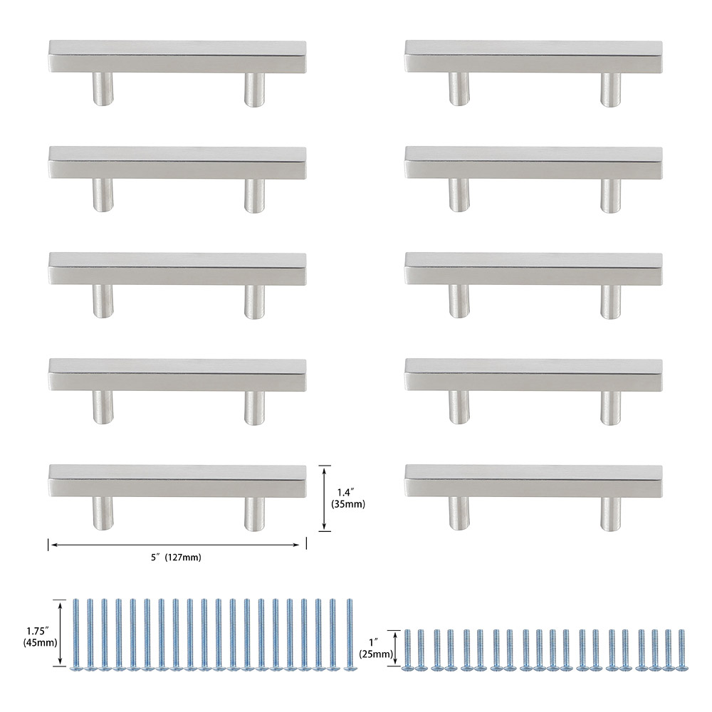 Elegant Quinn 3 Drawer Pull, Set of 10 - Brushed Nickel, L 5" (PL402-3-NK-10PK)