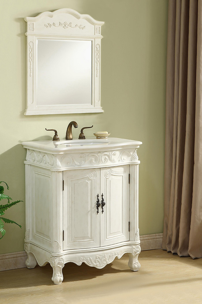 Elegant Vanity Cabinet 2 Door - Antique White, L 27" (VF-1008AW)