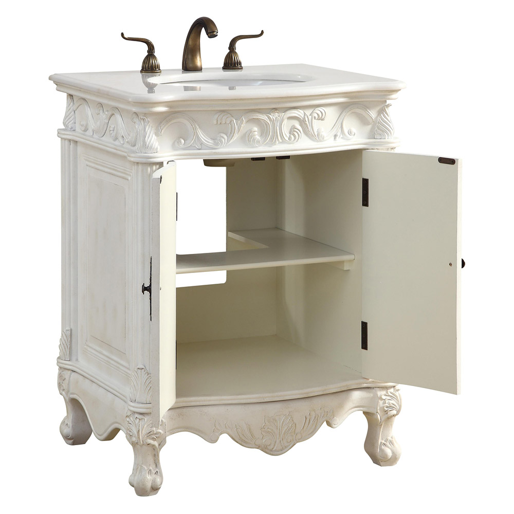 Elegant Vanity Cabinet 2 Door - Antique White, L 27" (VF-1008AW)