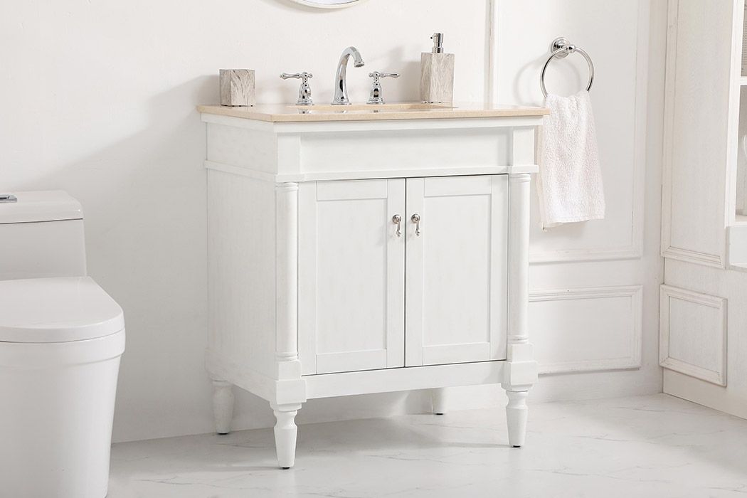 Elegant 30" Single Bathroom Vanity Set - Antique White (VF-1030AW)