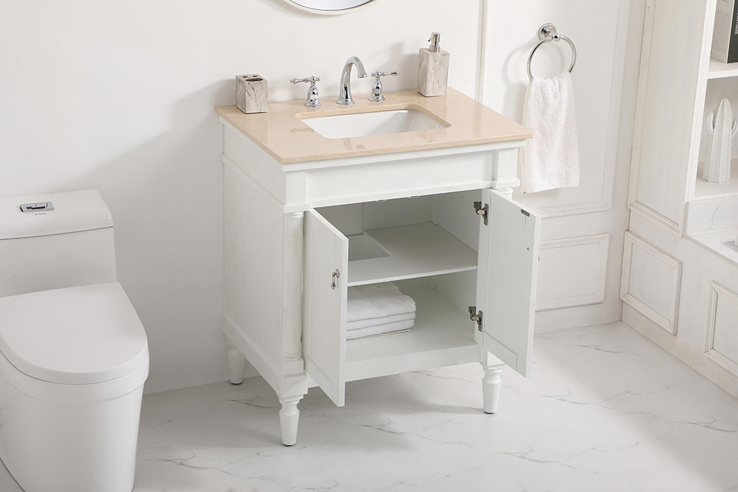 Elegant 30" Single Bathroom Vanity Set - Antique White (VF-1030AW)