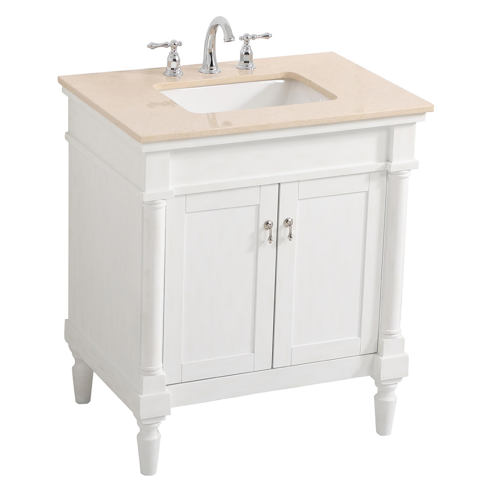 Elegant 30" Single Bathroom Vanity Set - Antique White (VF-1030AW)