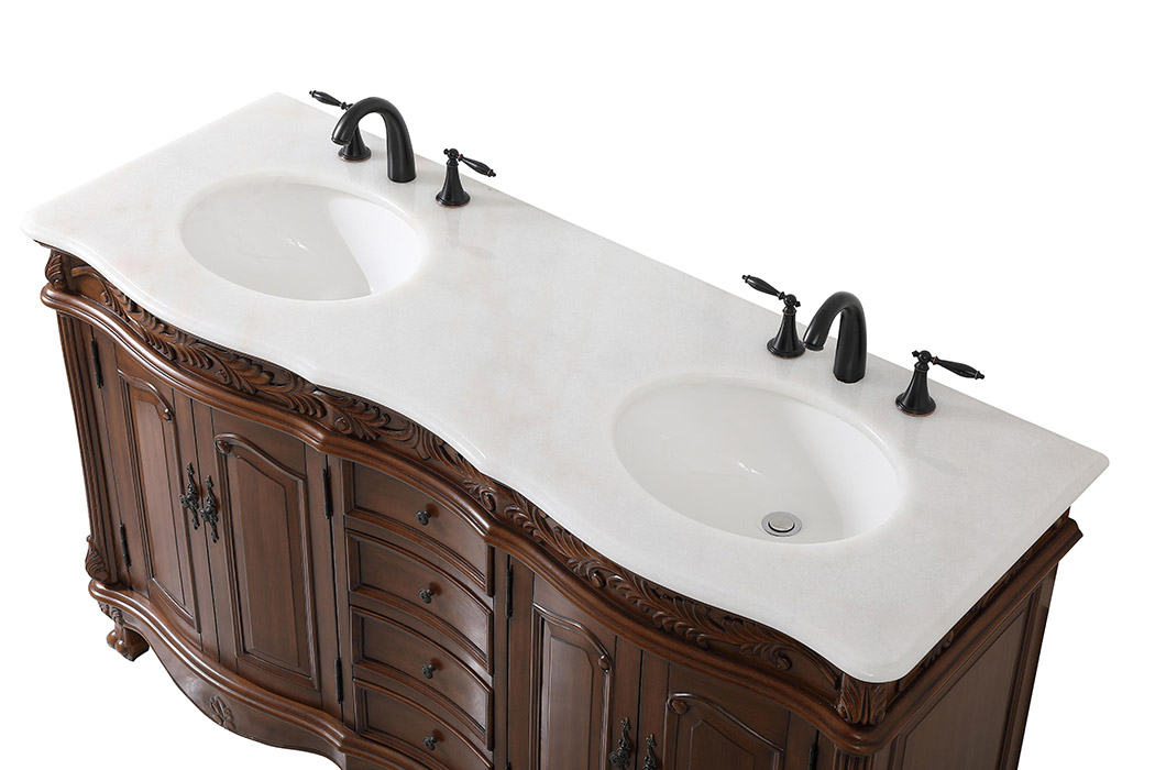 Elegant Windsor 60" Wide Double Vanity Set - Teak (VF-1049TK)