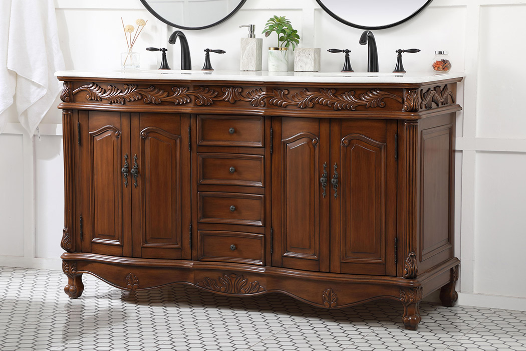 Elegant Windsor 60" Wide Double Vanity Set - Teak (VF-1049TK)