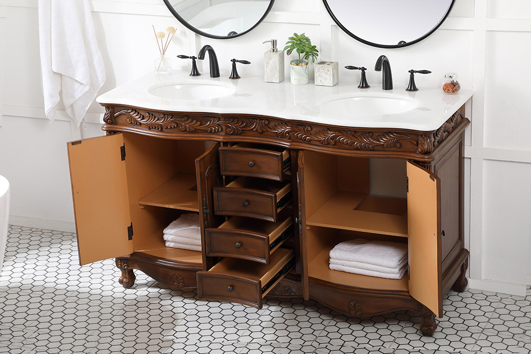 Elegant Windsor 60" Wide Double Vanity Set - Teak (VF-1049TK)