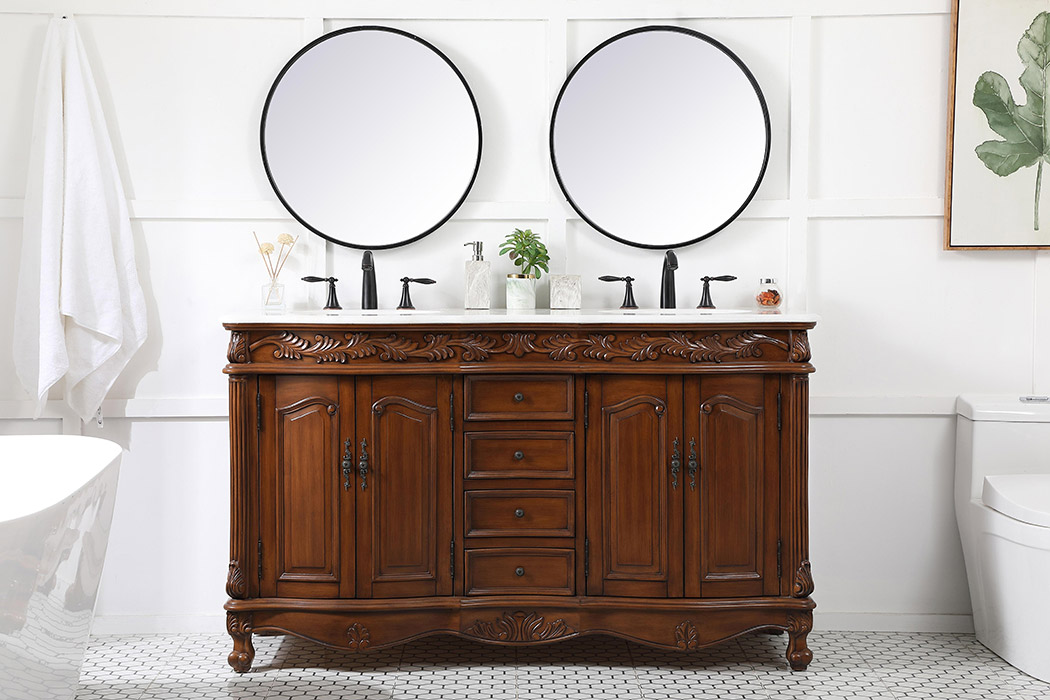 Elegant Windsor 60" Wide Double Vanity Set - Teak (VF-1049TK)