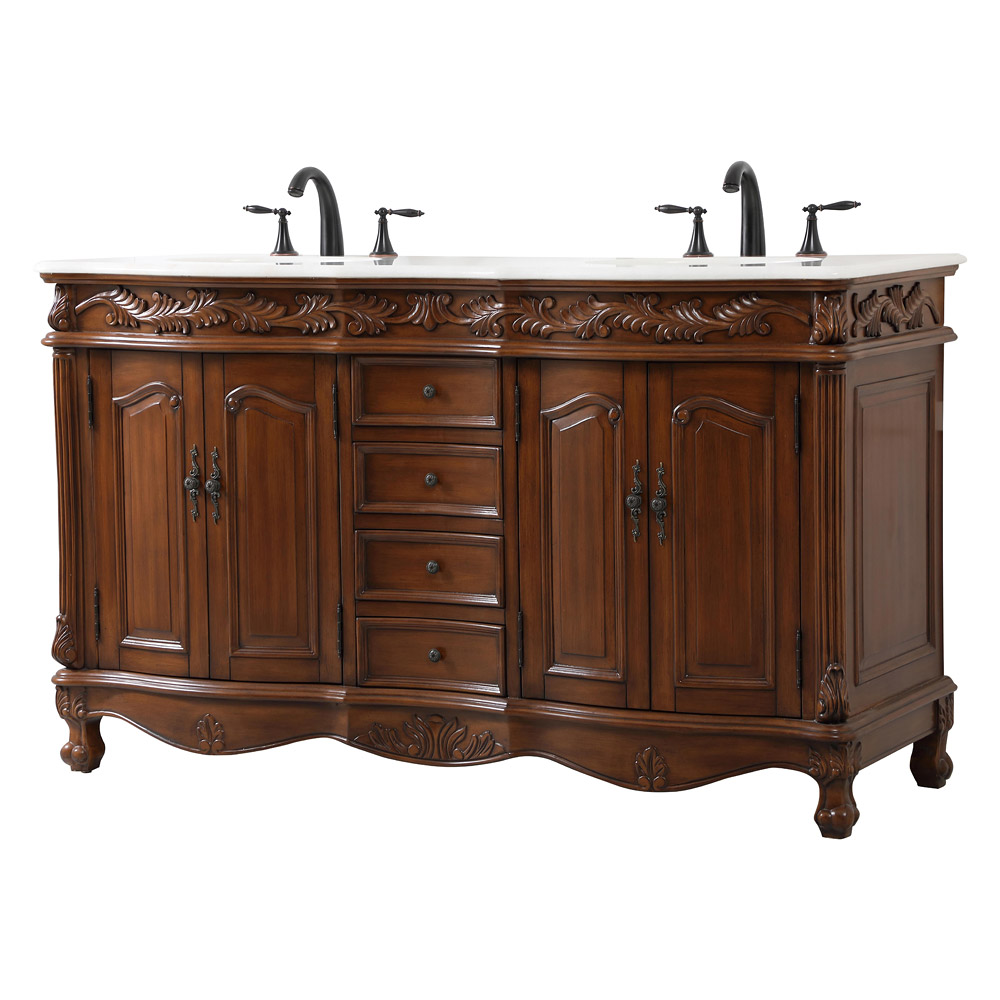 Elegant Windsor 60" Wide Double Vanity Set - Teak (VF-1049TK)