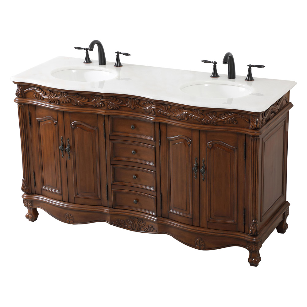 Elegant Windsor 60" Wide Double Vanity Set - Teak (VF-1049TK)