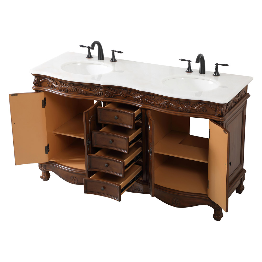 Elegant Windsor 60" Wide Double Vanity Set - Teak (VF-1049TK)